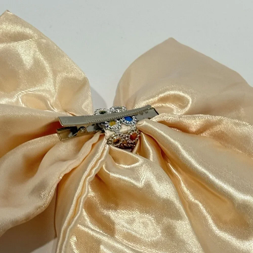 Oversized Satin Bow Bridal Bow Embellished Hair Bow Long Tail Women’s Hair Bow - Picture 7 of 15